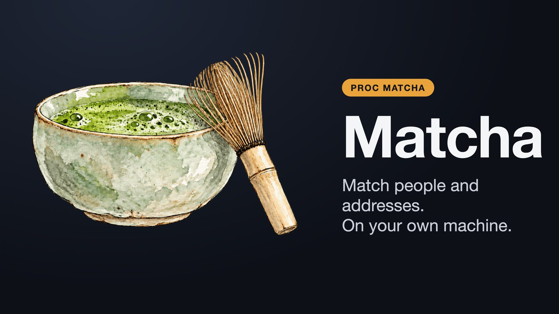 Matcha video title card: a matcha bowl and whisk
